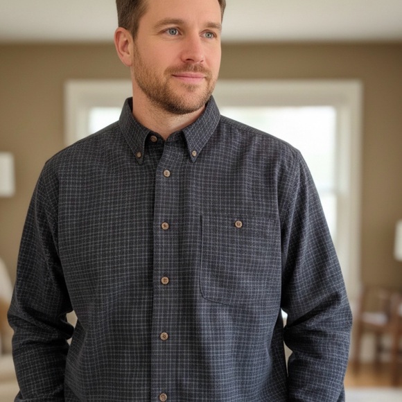 Croft & Barrow Corduroy Button-Down Plaid Black/White/Navy Size Medium EUC - Picture 11 of 11